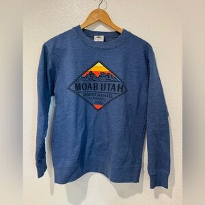 Women’s Moab Utah Crew Neck Sweatshirt Blue Sz S Sunset Desert Hiking Outdoors